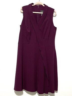 Adrianna Papell A Line Crepe Dress 14W Purple Flared Office Secretary Layered